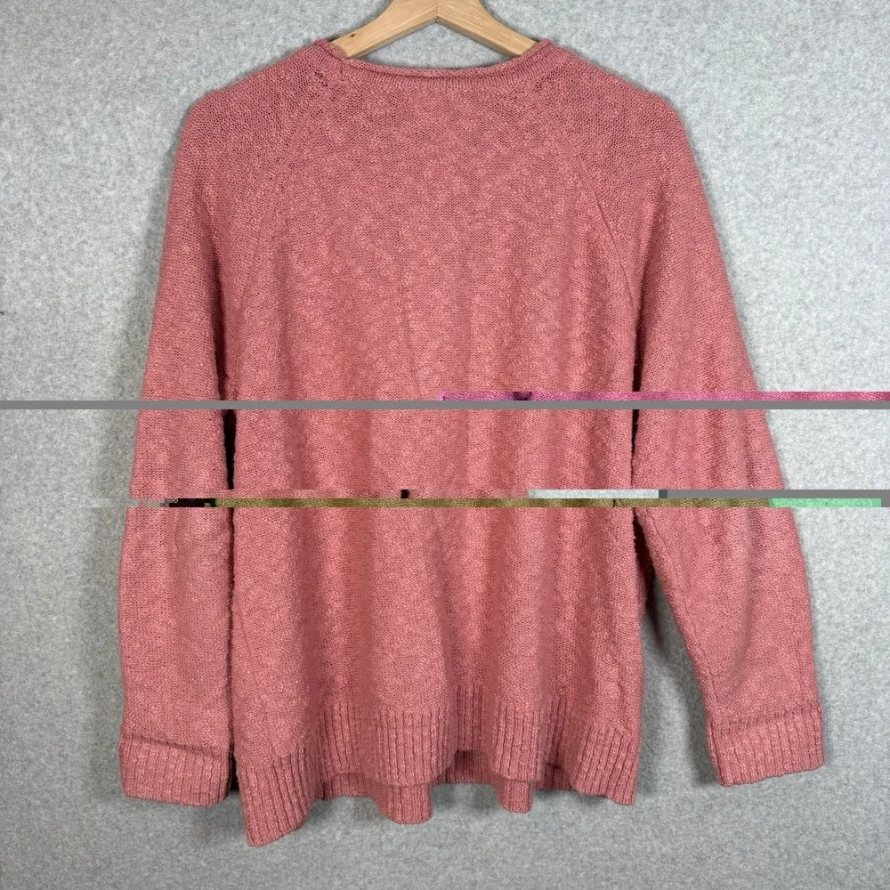 LL Bean Womens Pink XL‎ Cotton Textured Crewneck Raglan Sweater 506299